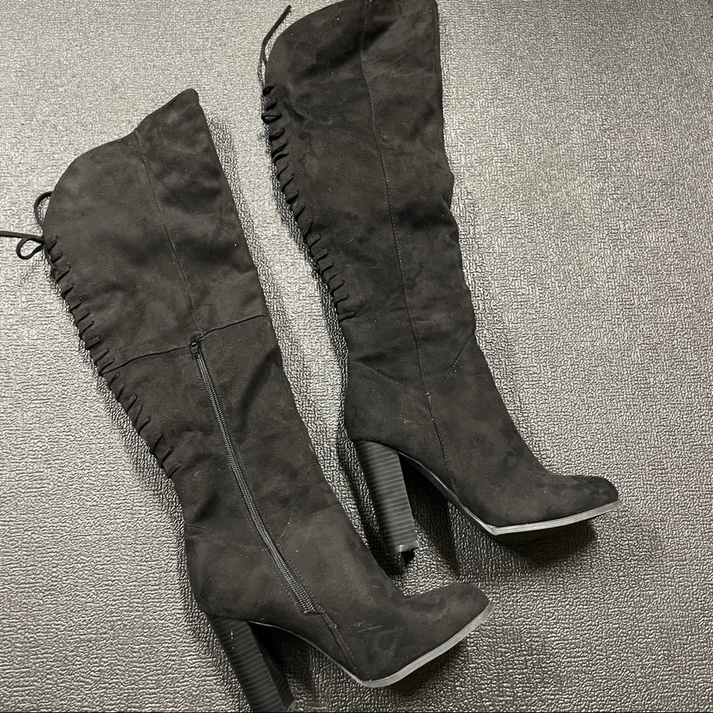4 inch over the knee suede black boots size 7.5